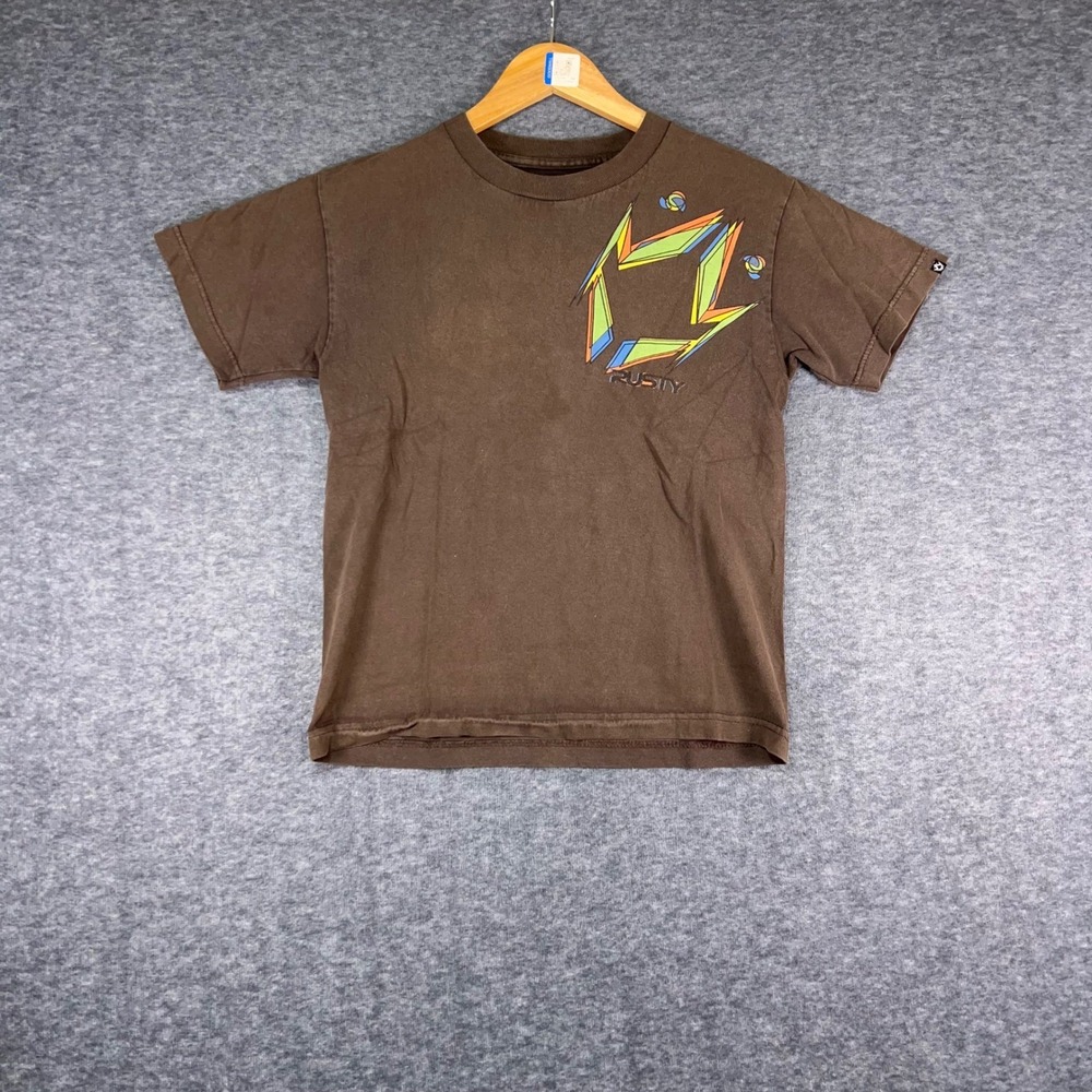 Rusty Graphic T-Shirt Mens Medium Brown Surf Skater Short Sleeve Tee